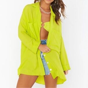 Show me your mumu nwt johns gauze neon yellow button down top shirt shell button